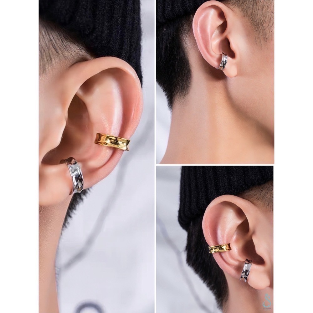 SUMMER 銀飾💫［925純銀］雙層圓珠&凹凸光面C型扣 C型耳夾 耳骨夾耳環 不需耳洞 純銀耳環-細節圖9