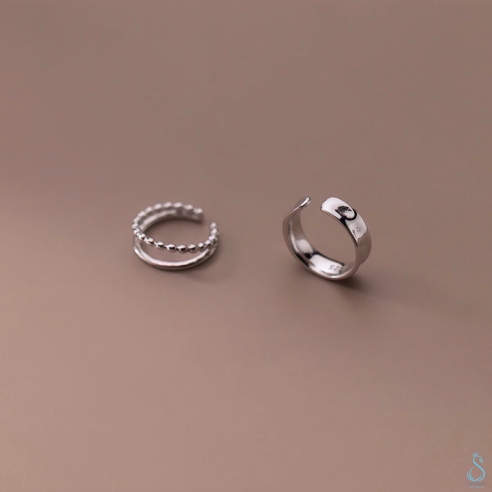 SUMMER 銀飾💫［925純銀］雙層圓珠&凹凸光面C型扣 C型耳夾 耳骨夾耳環 不需耳洞 純銀耳環-細節圖3