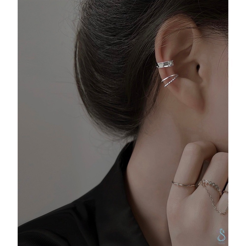 SUMMER 銀飾💫［925純銀］雙層圓珠&凹凸光面C型扣 C型耳夾 耳骨夾耳環 不需耳洞 純銀耳環-細節圖4