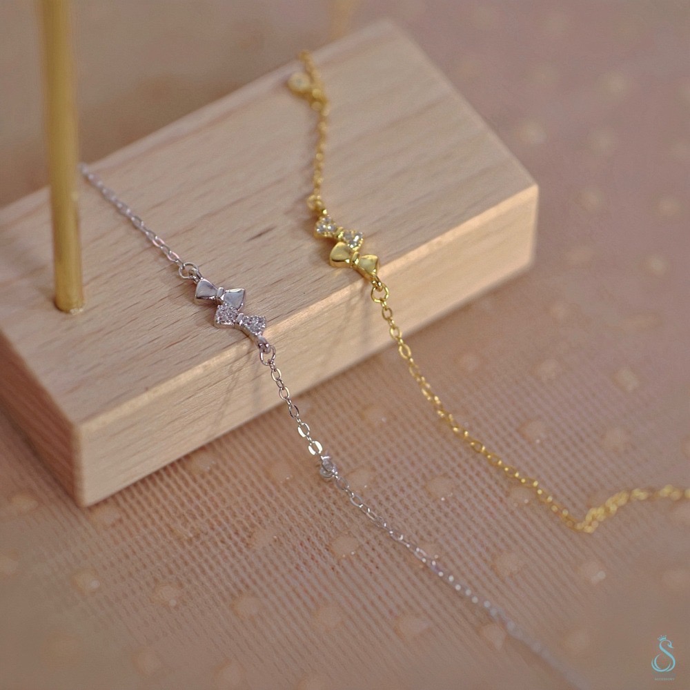 SUMMER韓 銀飾💫［S925純銀］韓系點鑽蝴蝶結手鏈 純銀手鏈-細節圖2