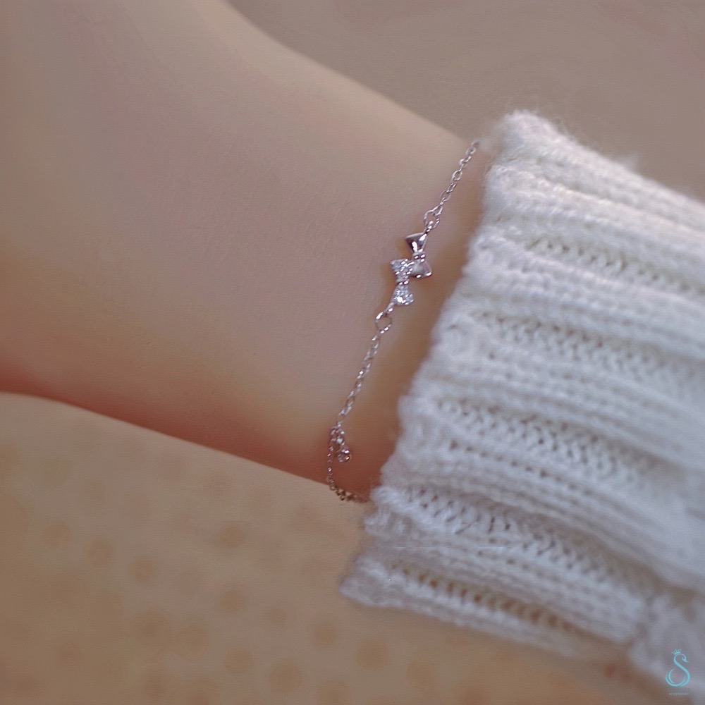 SUMMER韓 銀飾💫［S925純銀］韓系點鑽蝴蝶結手鏈 純銀手鏈-細節圖4