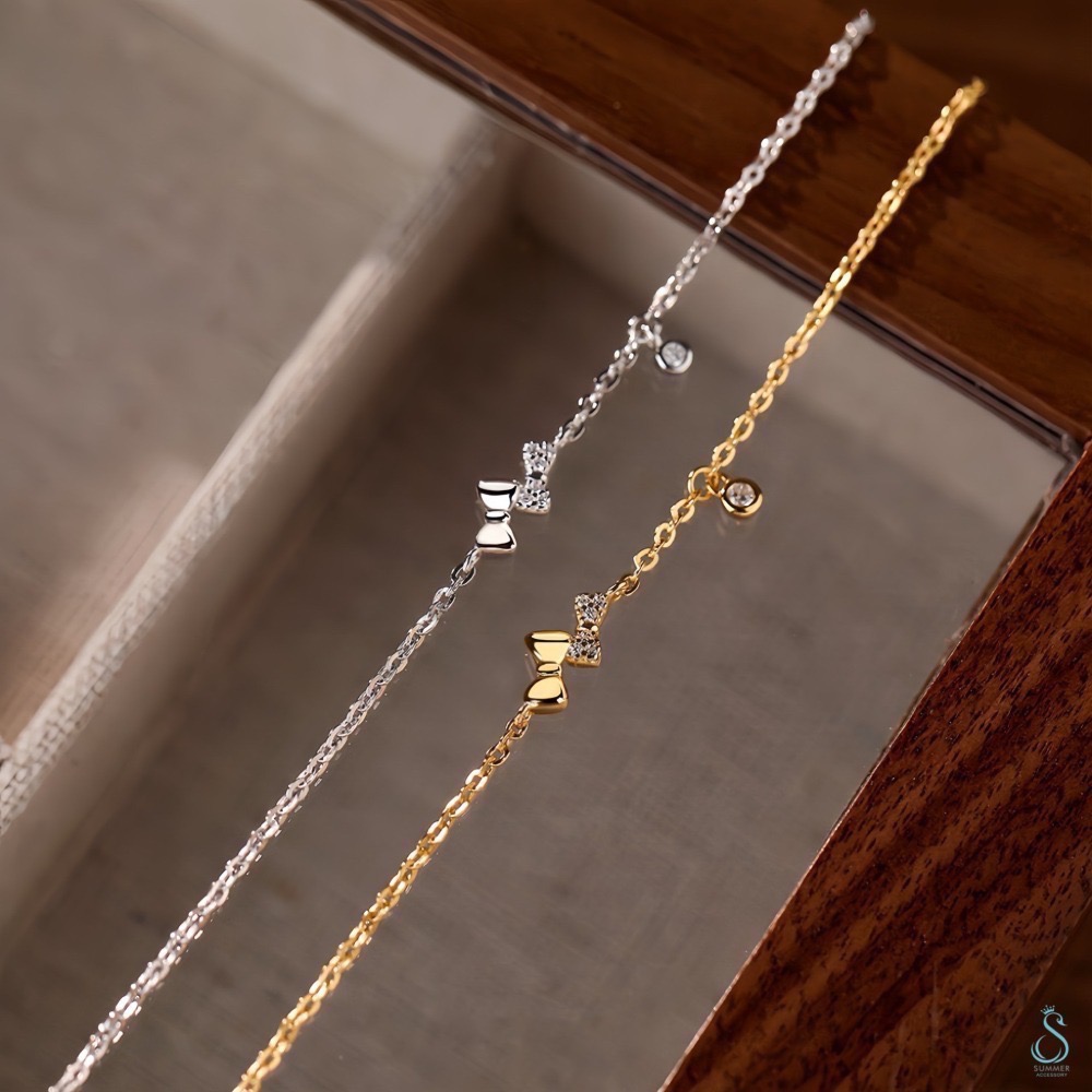 SUMMER韓 銀飾💫［S925純銀］韓系點鑽蝴蝶結手鏈 純銀手鏈-細節圖6