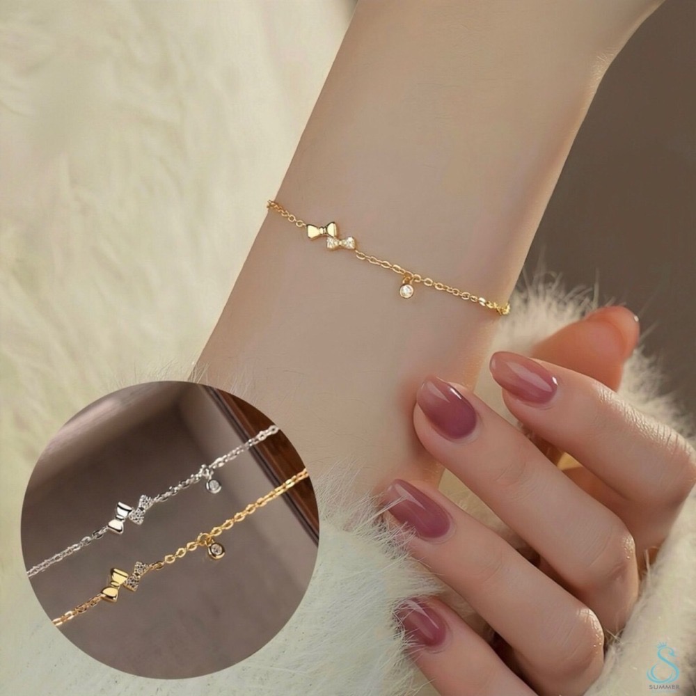 SUMMER韓 銀飾💫［S925純銀］韓系點鑽蝴蝶結手鏈 純銀手鏈-細節圖7