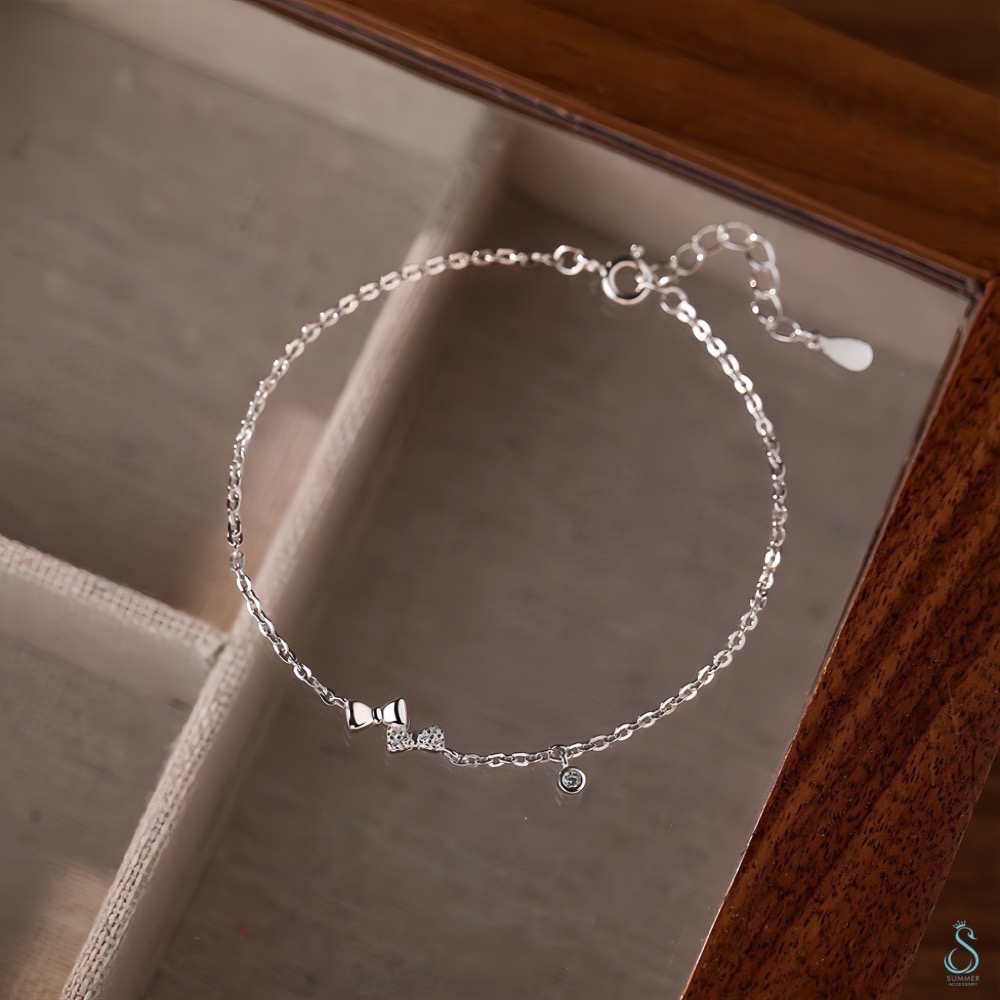 SUMMER韓 銀飾💫［S925純銀］韓系點鑽蝴蝶結手鏈 純銀手鏈-細節圖8