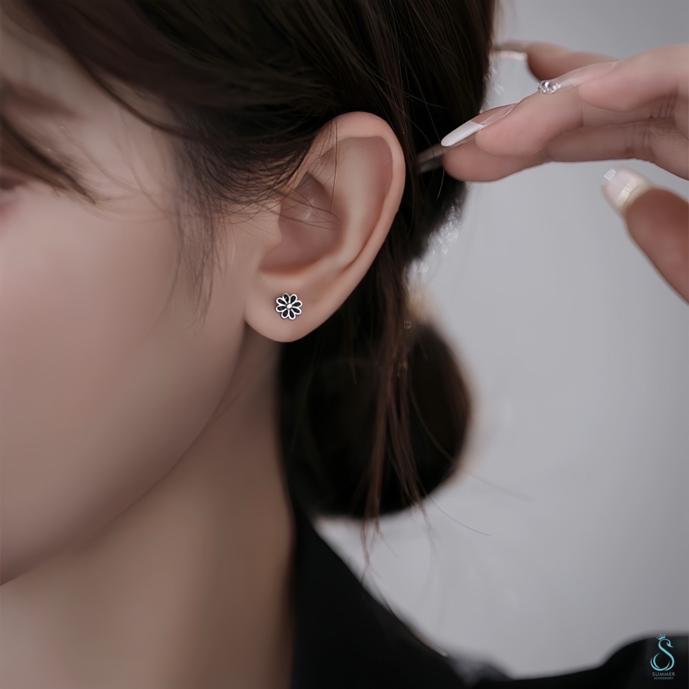 SUMMER 銀飾💫［999足銀］日系甜美花朵耳環 純銀耳環 迷你耳環 養耳-細節圖3