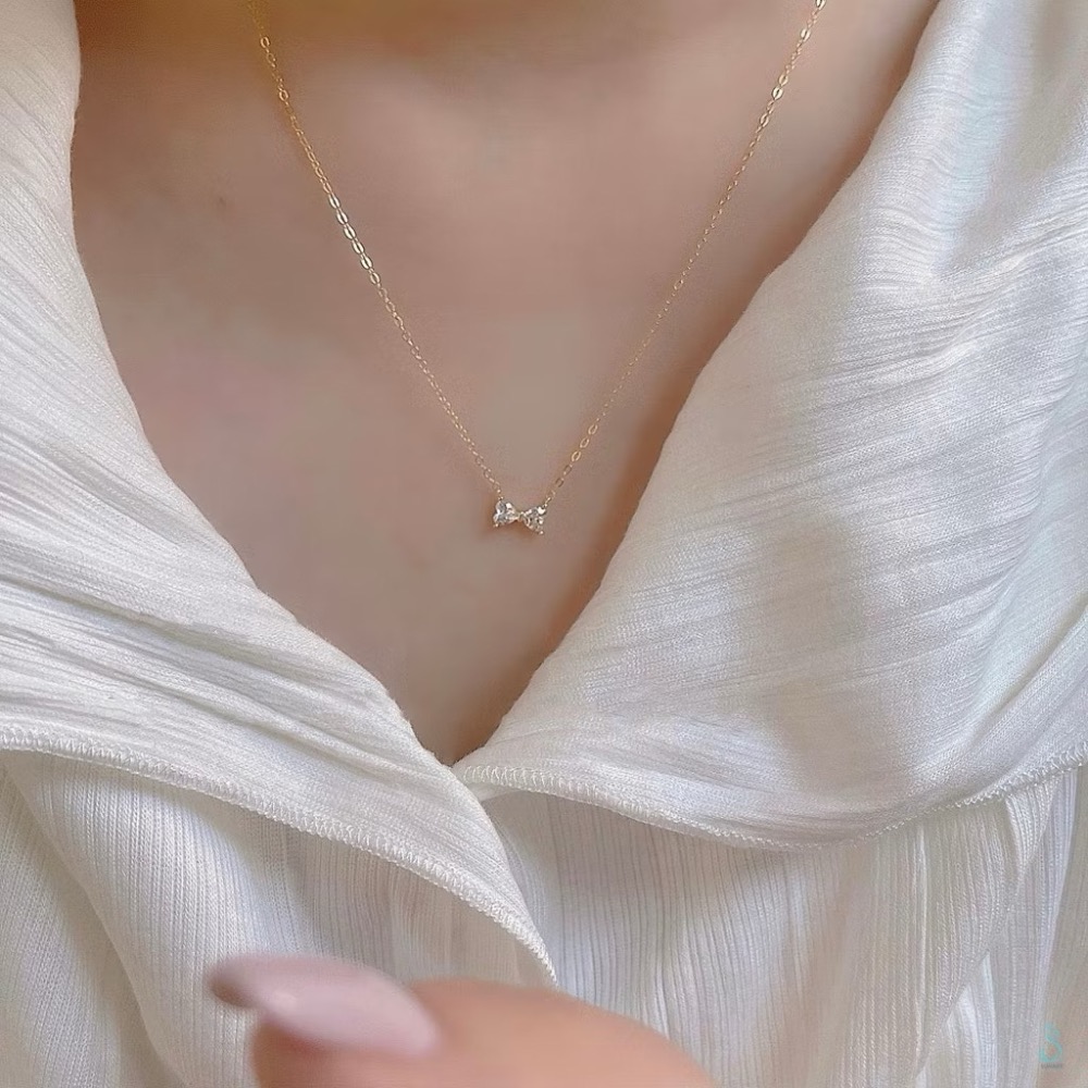 SUMMER韓 銀飾💫［925純銀］ 甜美巧蝶 迷你蝴蝶結項鏈 正韓 鎖骨項鏈 純銀項鏈 銀飾品-細節圖4