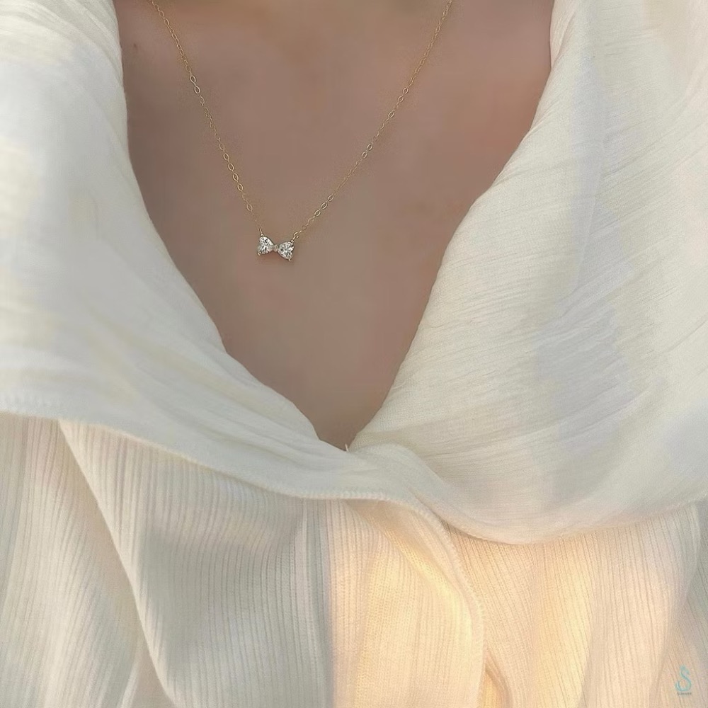 SUMMER韓 銀飾💫［925純銀］ 甜美巧蝶 迷你蝴蝶結項鏈 正韓 鎖骨項鏈 純銀項鏈 銀飾品-細節圖5