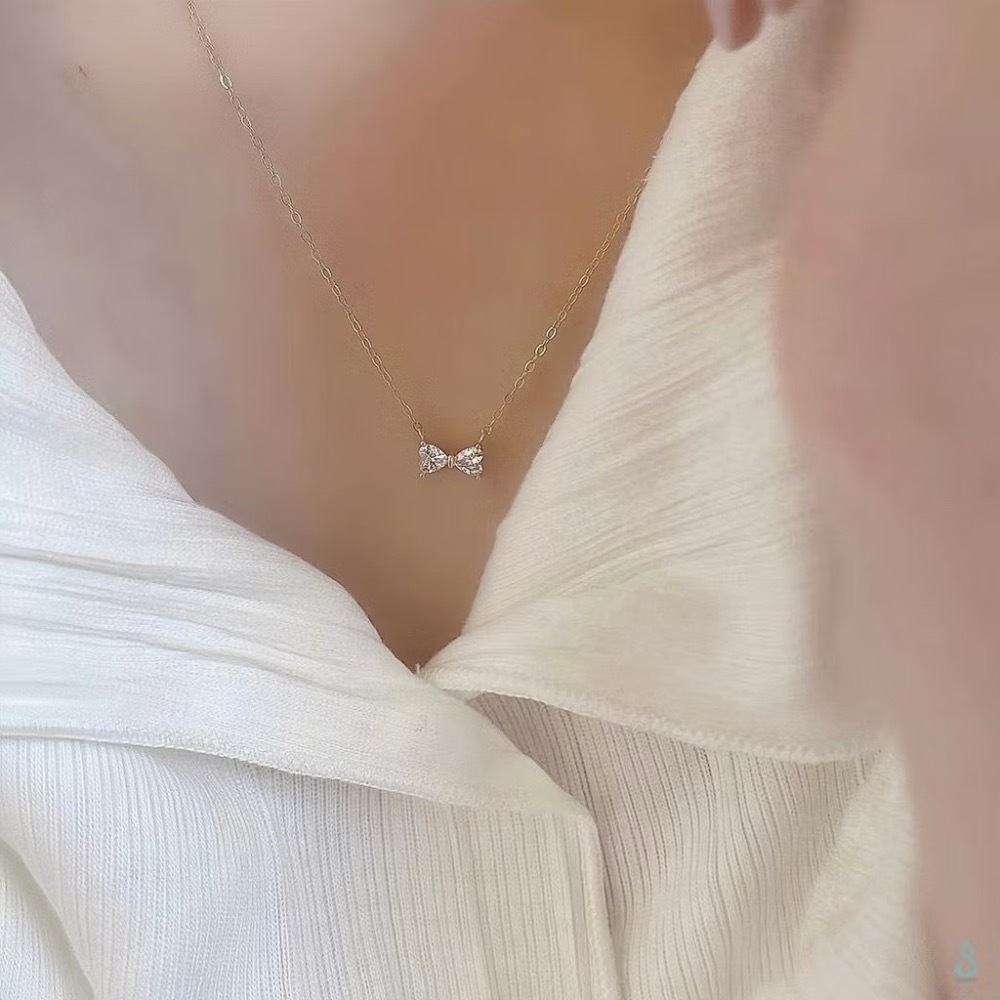 SUMMER韓 銀飾💫［925純銀］ 甜美巧蝶 迷你蝴蝶結項鏈 正韓 鎖骨項鏈 純銀項鏈 銀飾品-細節圖7