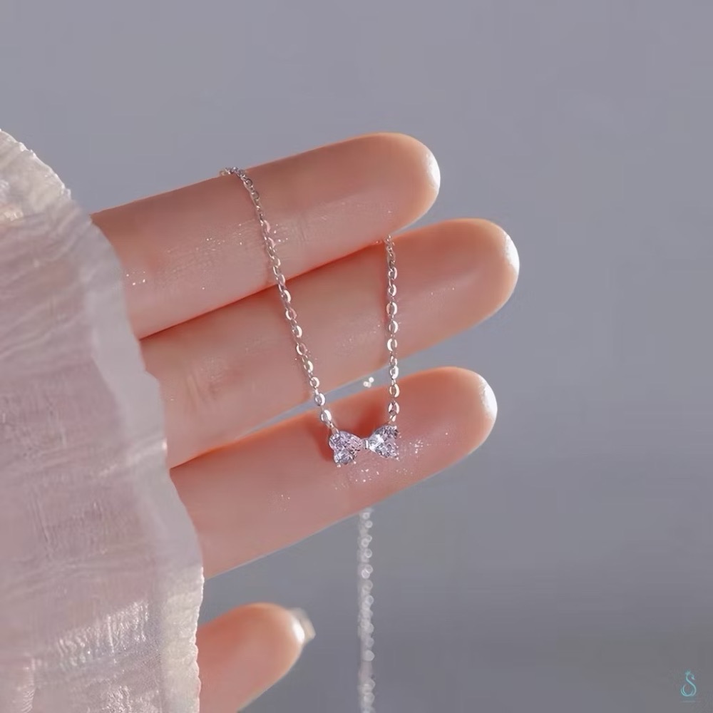 SUMMER韓 銀飾💫［925純銀］ 甜美巧蝶 迷你蝴蝶結項鏈 正韓 鎖骨項鏈 純銀項鏈 銀飾品-細節圖8