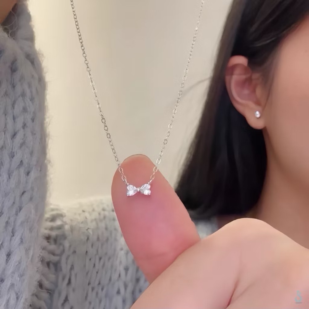 SUMMER韓 銀飾💫［925純銀］ 甜美巧蝶 迷你蝴蝶結項鏈 正韓 鎖骨項鏈 純銀項鏈 銀飾品-細節圖9