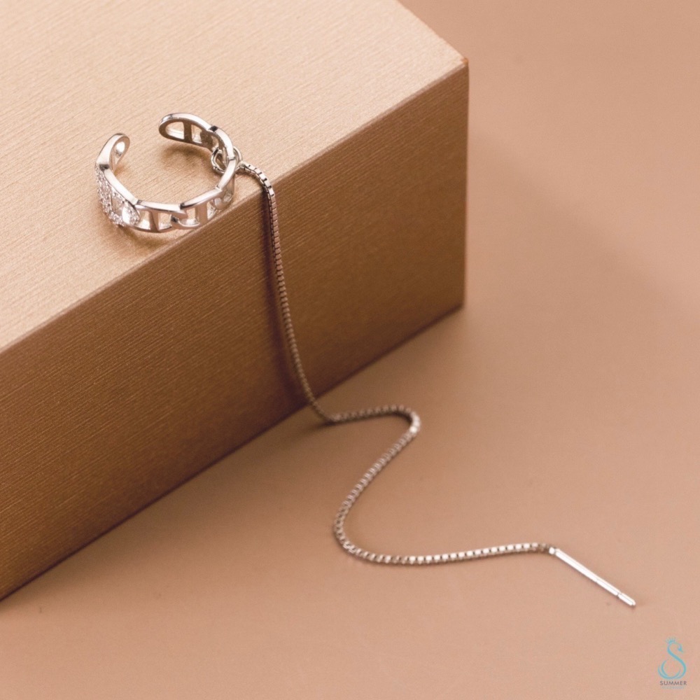 SUMMER 銀飾💫［925純銀］法式鑲鑽圈耳骨夾耳線 耳夾耳環 純銀耳環-細節圖4