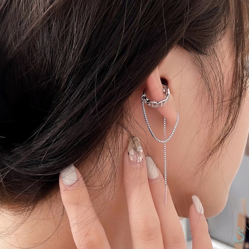 SUMMER 銀飾💫［925純銀］法式鑲鑽圈耳骨夾耳線 耳夾耳環 純銀耳環-細節圖6