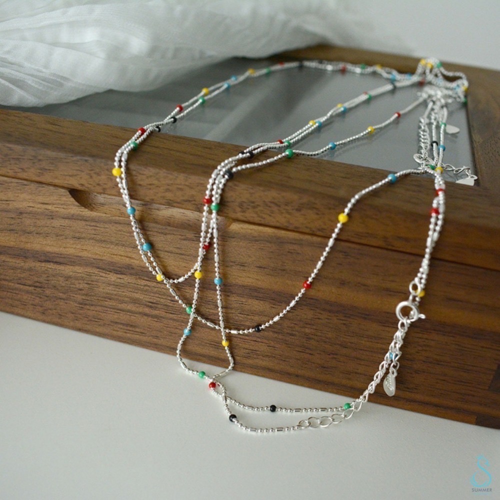 SUMMER 銀飾💫［925純銀］韓星IU同款 迷你彩球項鍊 短項鏈 小彩球腳鏈 純銀項鍊 純銀腳鏈-細節圖6