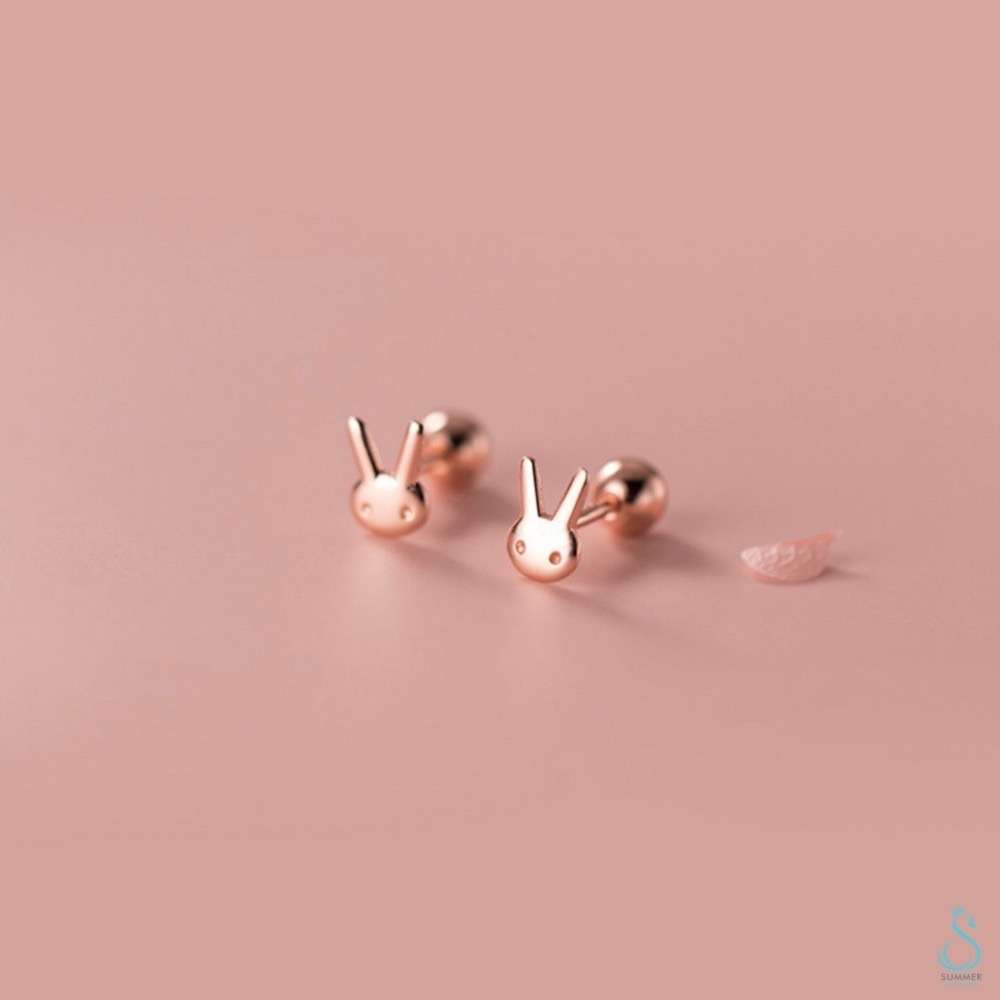 SUMMER 銀飾💫［925純銀］長耳兔轉珠耳環 貼耳鎖珠式耳環 純銀耳環-細節圖2