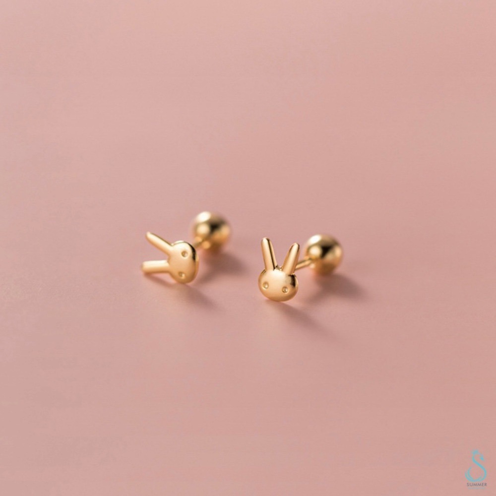 SUMMER 銀飾💫［925純銀］長耳兔轉珠耳環 貼耳鎖珠式耳環 純銀耳環-細節圖3