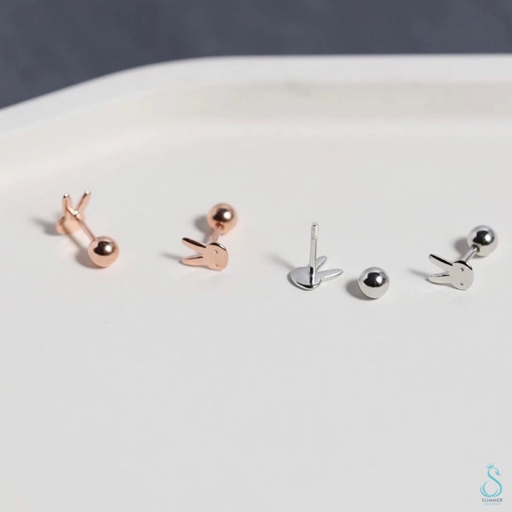 SUMMER 銀飾💫［925純銀］長耳兔轉珠耳環 貼耳鎖珠式耳環 純銀耳環-細節圖6