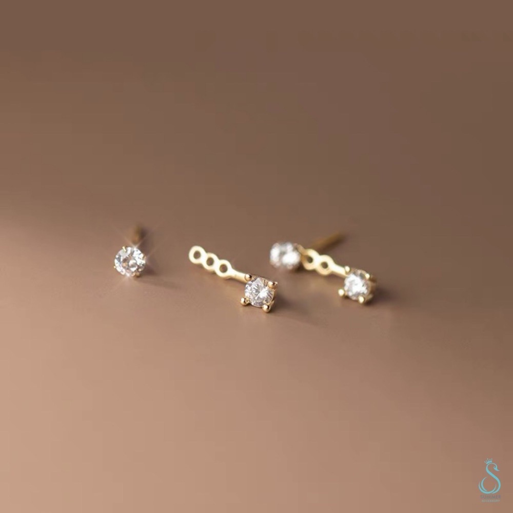 SUMMER韓 銀飾💫［925純銀］精典雙閃鑽純銀耳環 / 可折式雙搭款-細節圖4