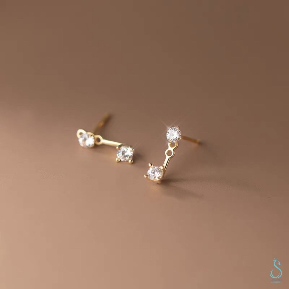 SUMMER韓 銀飾💫［925純銀］精典雙閃鑽純銀耳環 / 可折式雙搭款-細節圖5