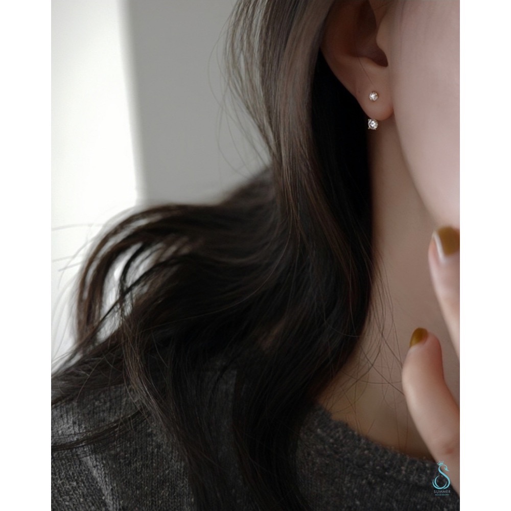 SUMMER韓 銀飾💫［925純銀］精典雙閃鑽純銀耳環 / 可折式雙搭款-細節圖7