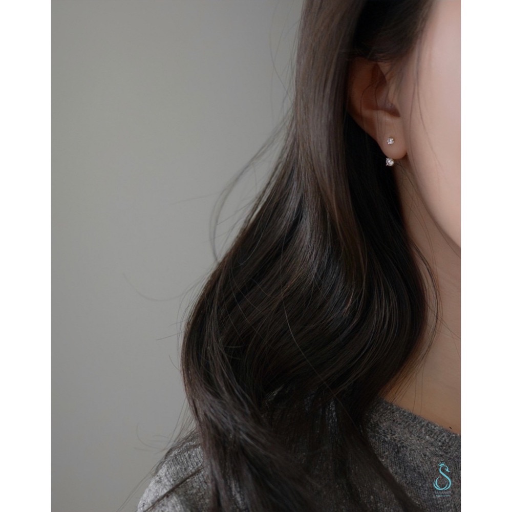 SUMMER韓 銀飾💫［925純銀］精典雙閃鑽純銀耳環 / 可折式雙搭款-細節圖9