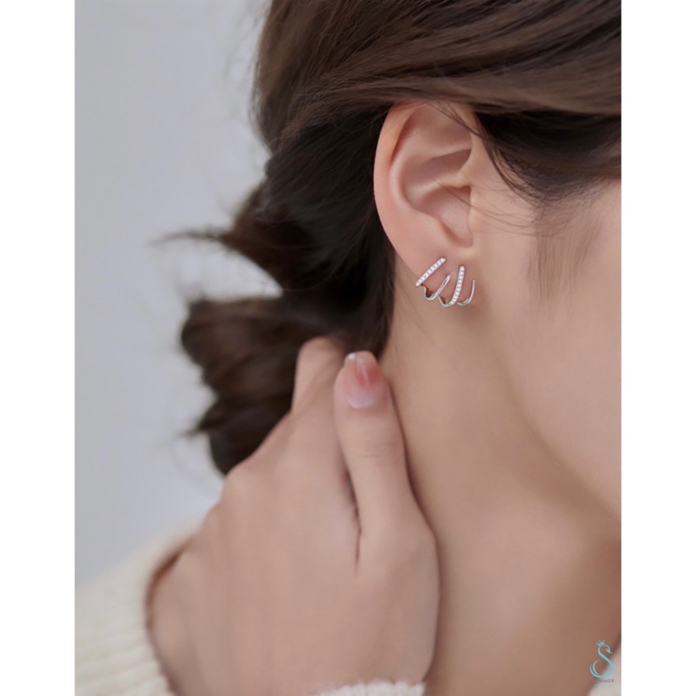 SUMMER韓 銀飾💫［925純銀］鑲鑽爪形純銀耳環 純銀飾品-細節圖7