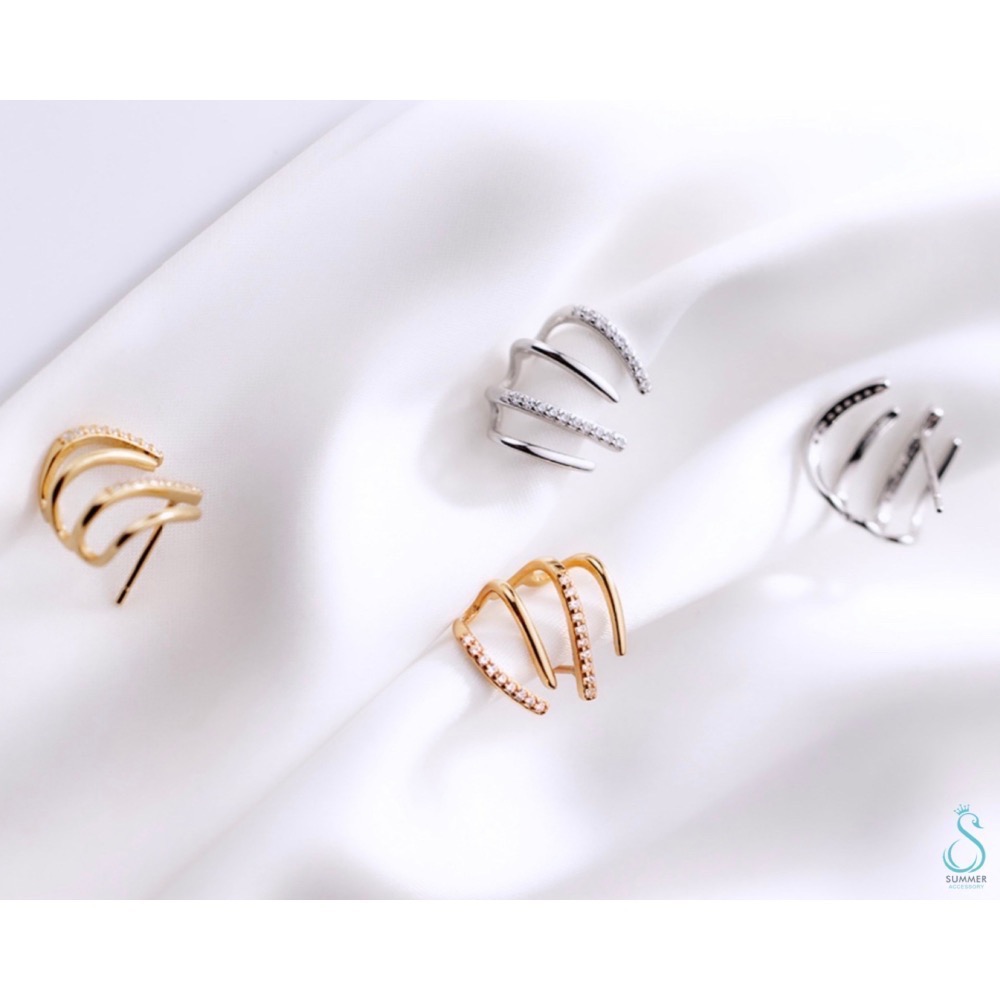 SUMMER韓 銀飾💫［925純銀］鑲鑽爪形純銀耳環 純銀飾品-細節圖2
