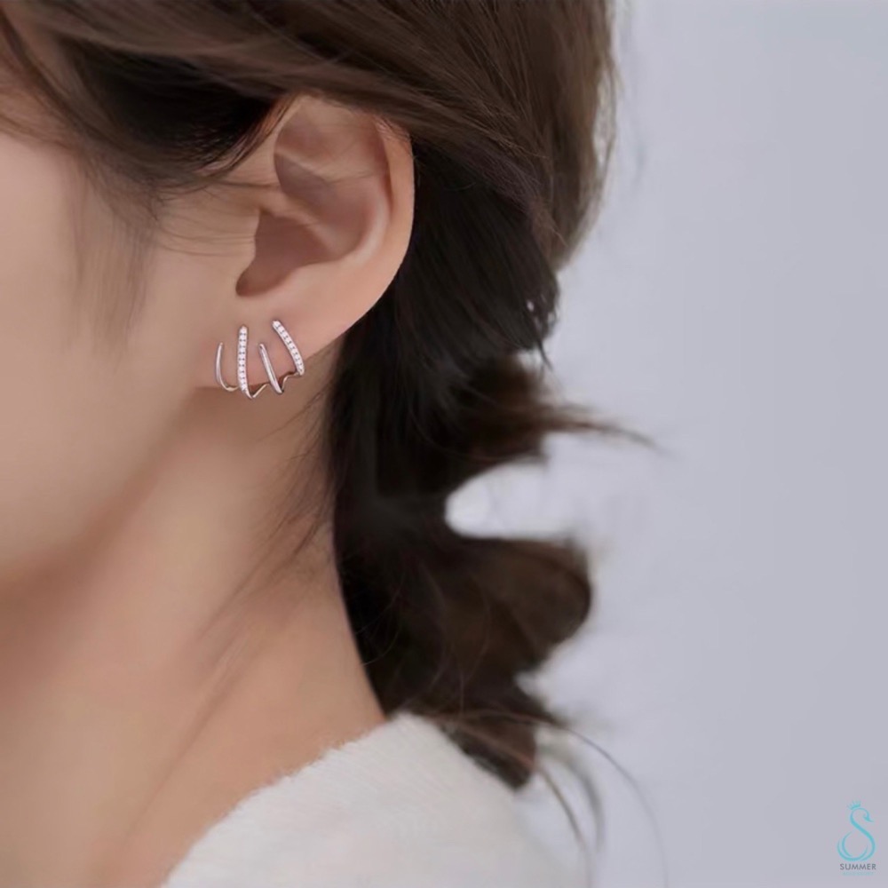 SUMMER韓 銀飾💫［925純銀］鑲鑽爪形純銀耳環 純銀飾品-細節圖3