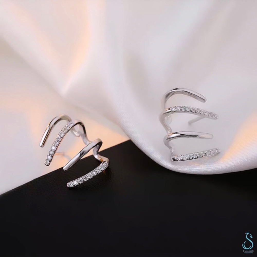 SUMMER韓 銀飾💫［925純銀］鑲鑽爪形純銀耳環 純銀飾品-細節圖5