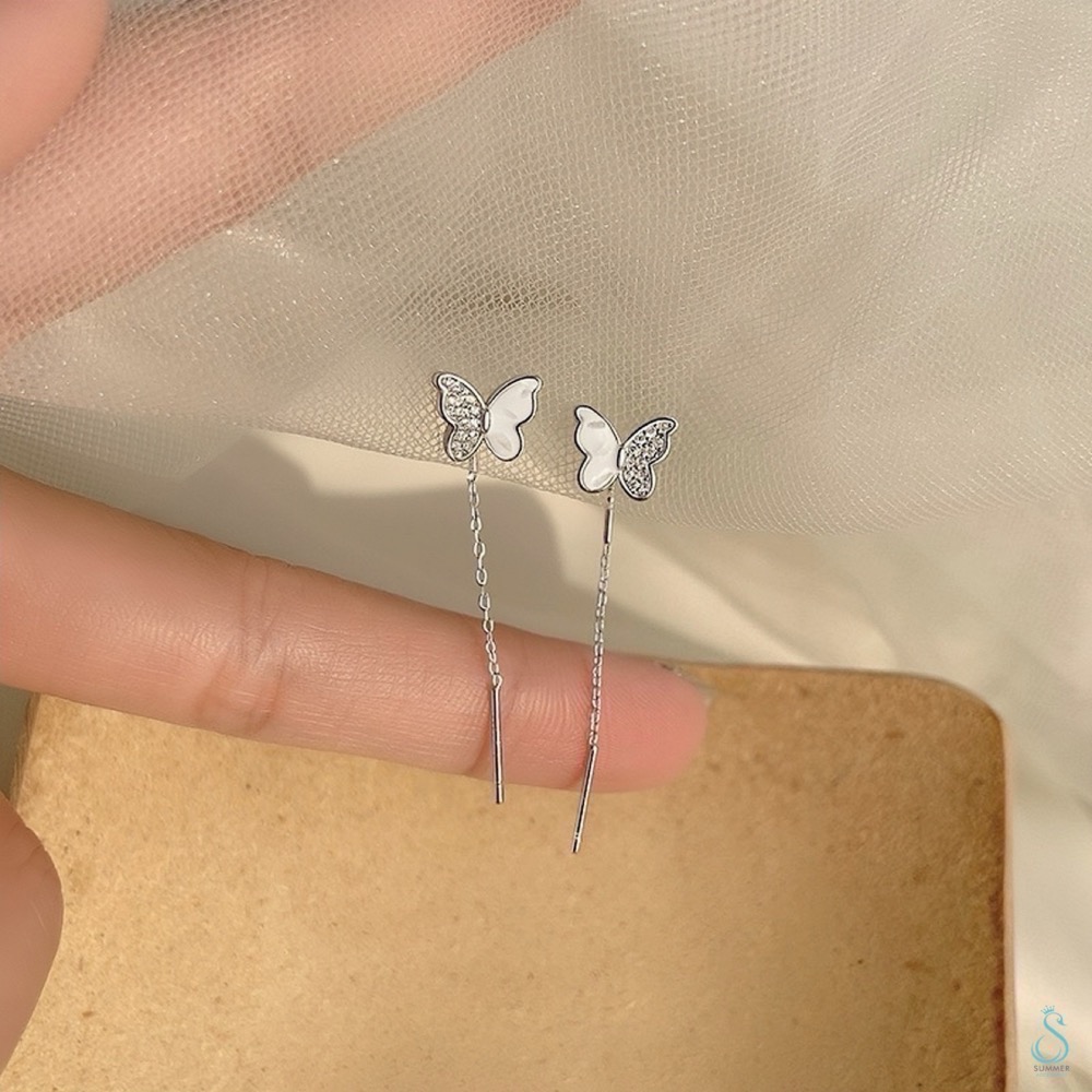 SUMMER 銀飾💫［999足銀］鑲鑽蝴蝶耳線 蝴蝶造型耳環 純銀耳環-細節圖9