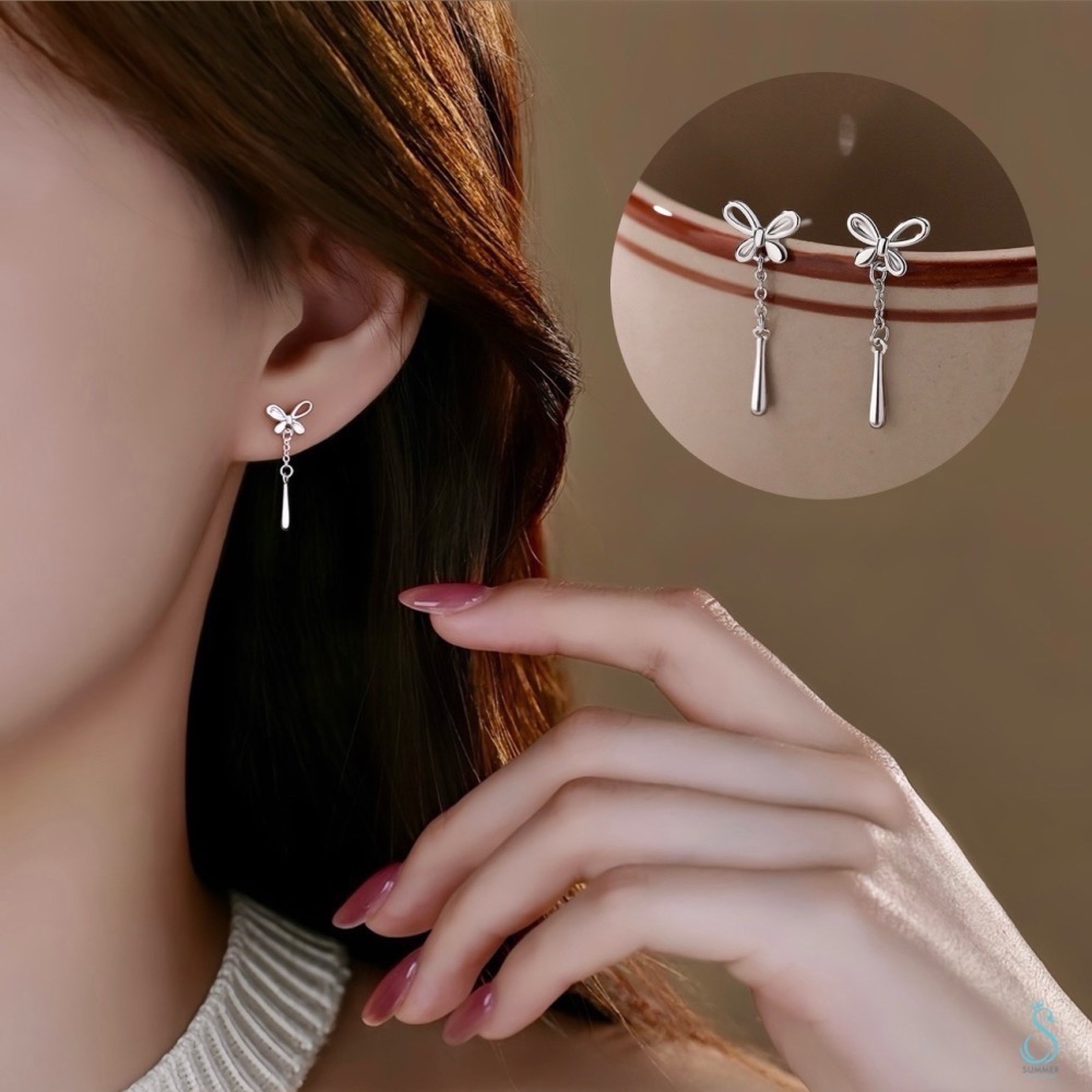 SUMMER 銀飾💫［925純銀］蝴蝶水滴墜 純銀耳環-細節圖3