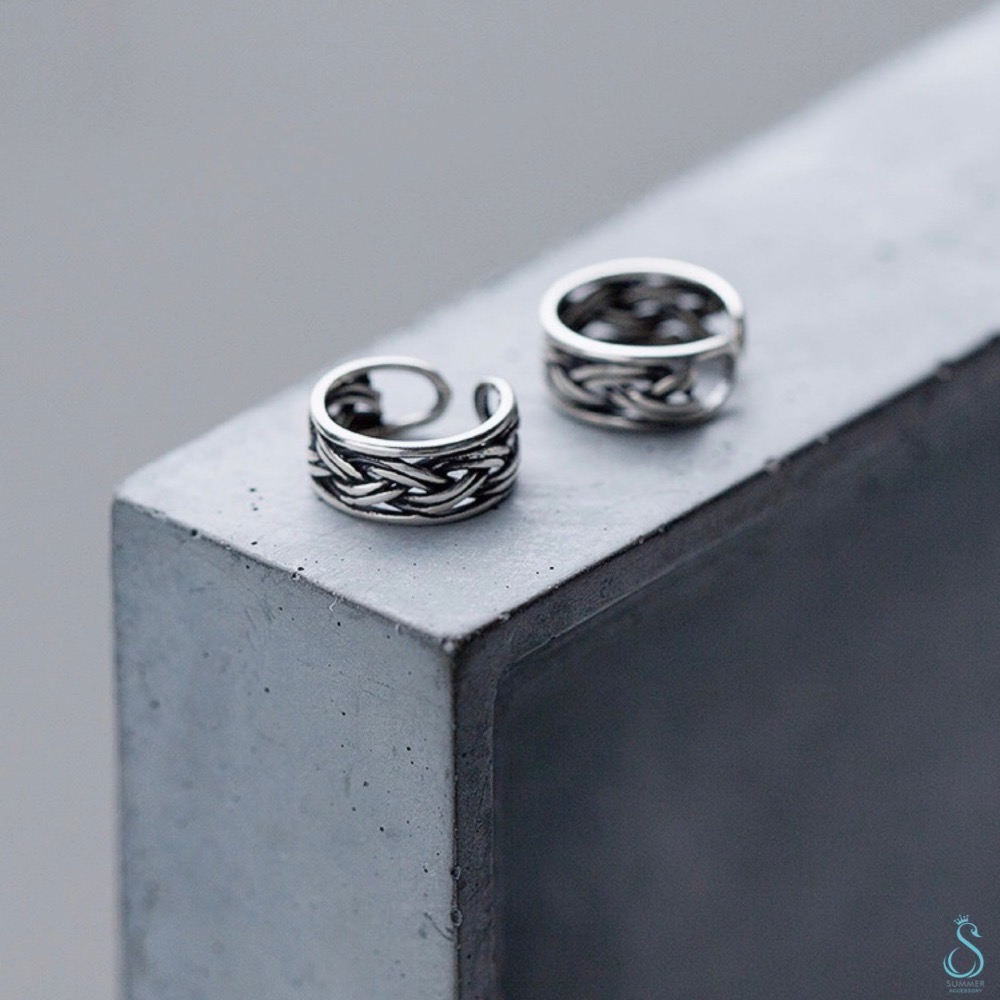 SUMMER 銀飾💫［925純銀］復古泰銀麻辮耳夾 C型扣 純銀耳環-細節圖5