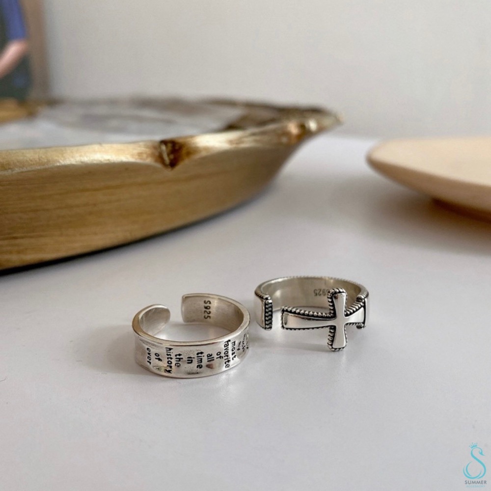 SUMMER韓 銀飾💫［925純銀］十字造型戒 宣言字母戒 純銀戒指 純銀飾品-細節圖2