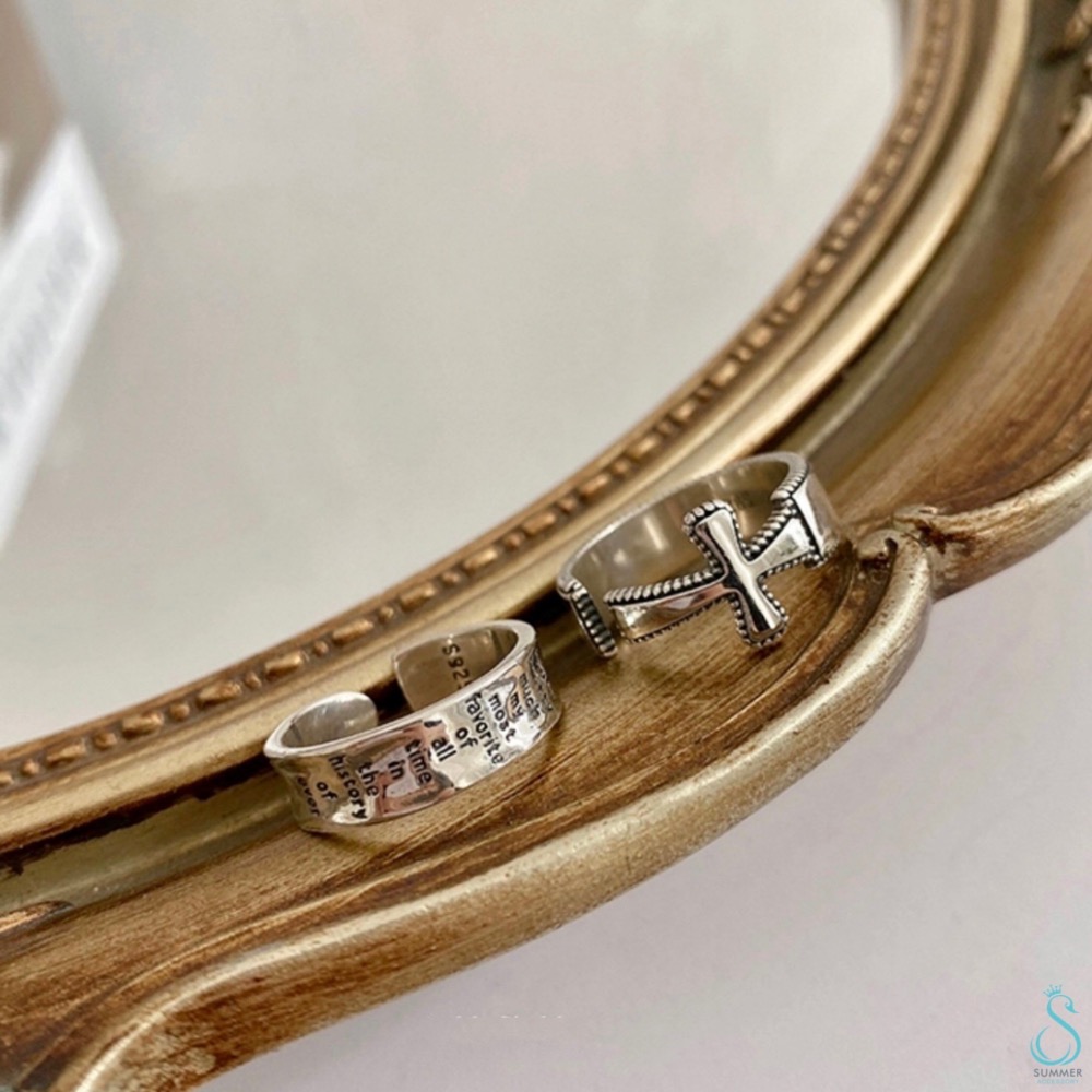 SUMMER韓 銀飾💫［925純銀］十字造型戒 宣言字母戒 純銀戒指 純銀飾品-細節圖5