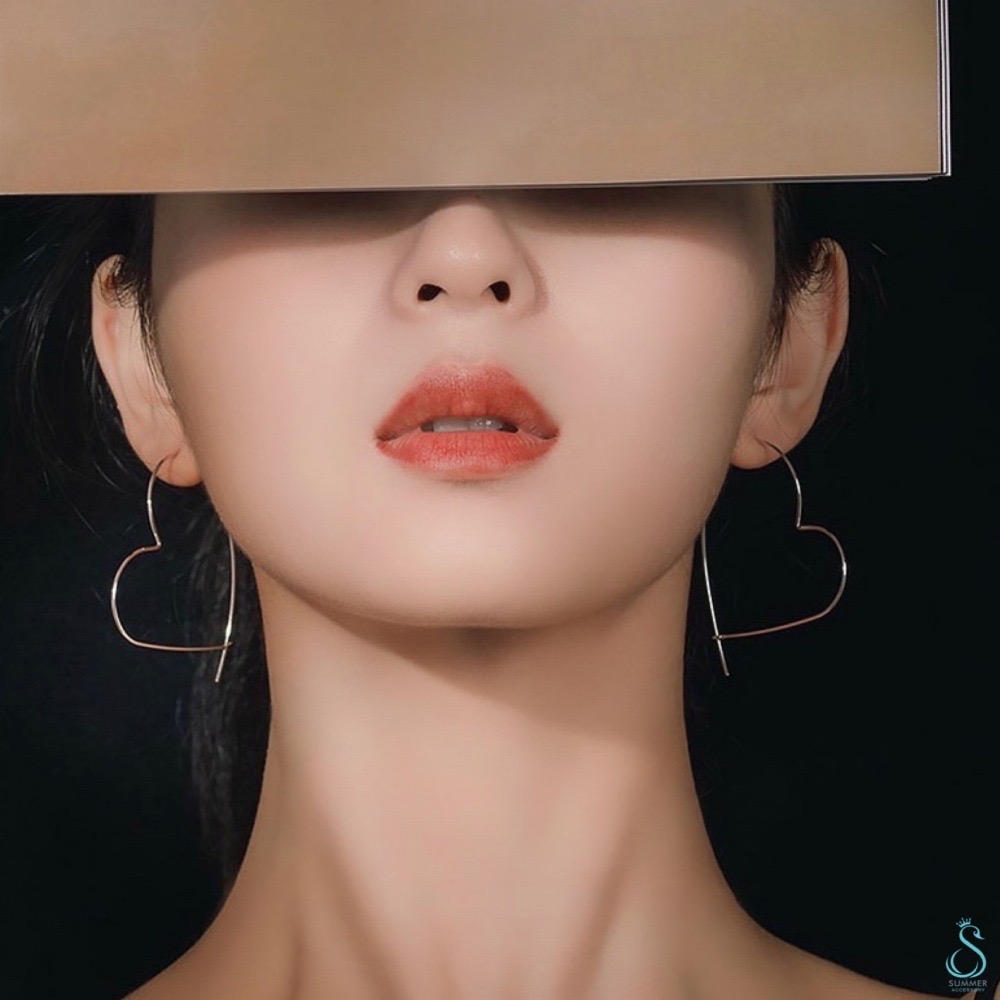 SUMMER 銀飾💫［925純銀］簡易大愛心耳圈 純銀耳環-細節圖3