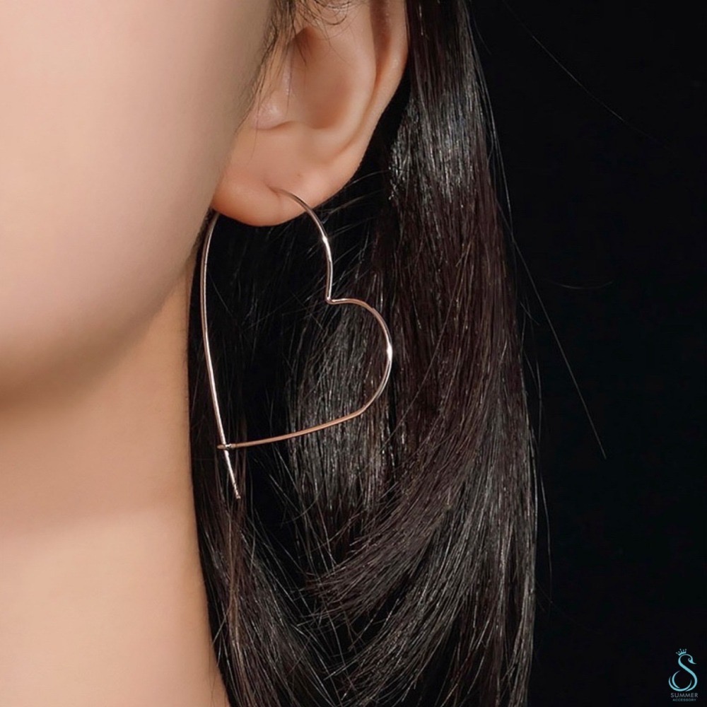 SUMMER 銀飾💫［925純銀］簡易大愛心耳圈 純銀耳環-細節圖4