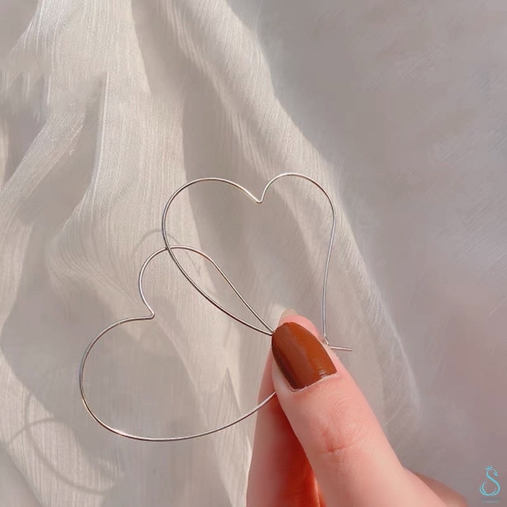 SUMMER 銀飾💫［925純銀］簡易大愛心耳圈 純銀耳環-細節圖5