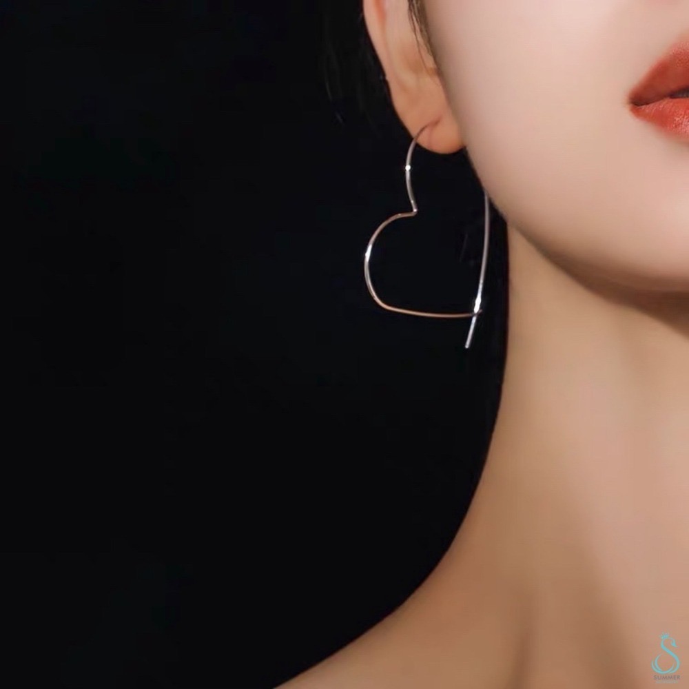 SUMMER 銀飾💫［925純銀］簡易大愛心耳圈 純銀耳環-細節圖6
