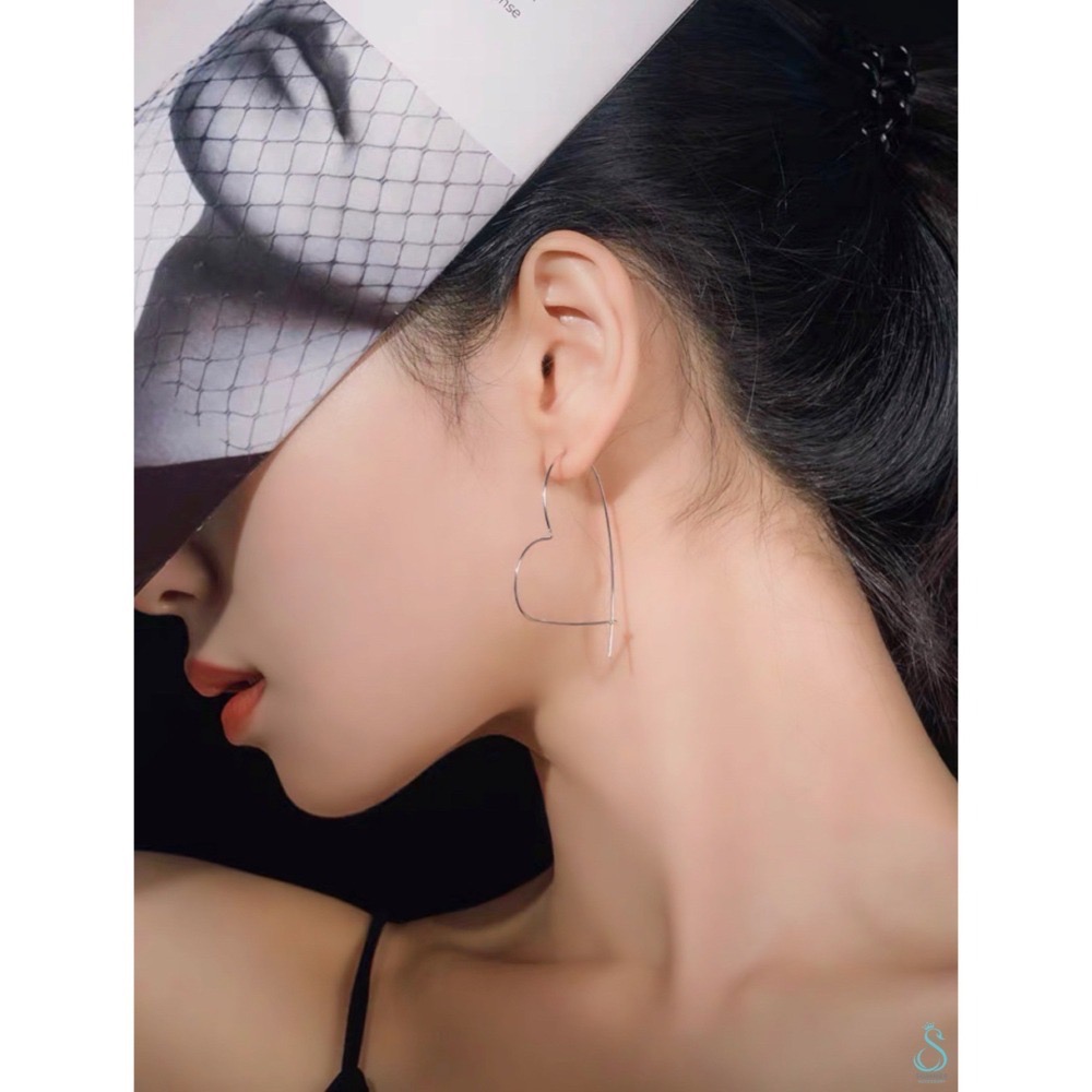 SUMMER 銀飾💫［925純銀］簡易大愛心耳圈 純銀耳環-細節圖9