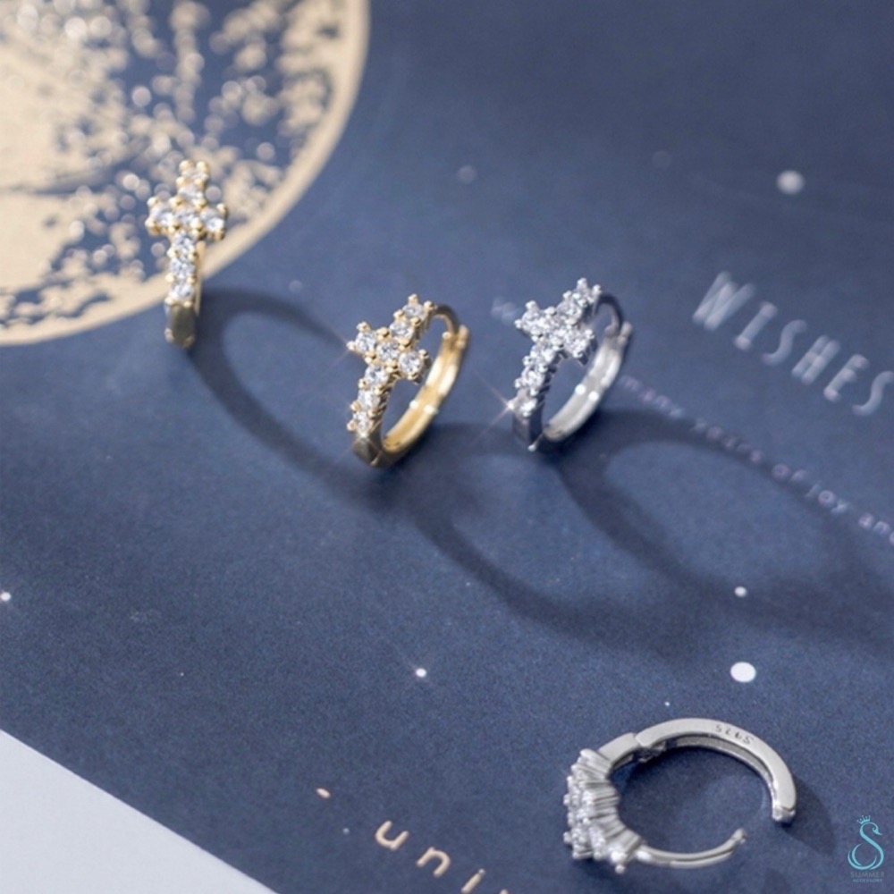 SUMMER韓 銀飾💫［925純銀］閃鑽十字架耳扣 純銀耳環 純銀飾品-細節圖2