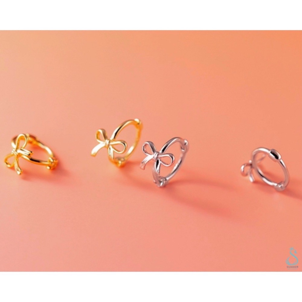 SUMMER 銀飾💫［925純銀］簡約蝴蝶結耳環 蝴蝶結耳扣 純銀耳環-細節圖2