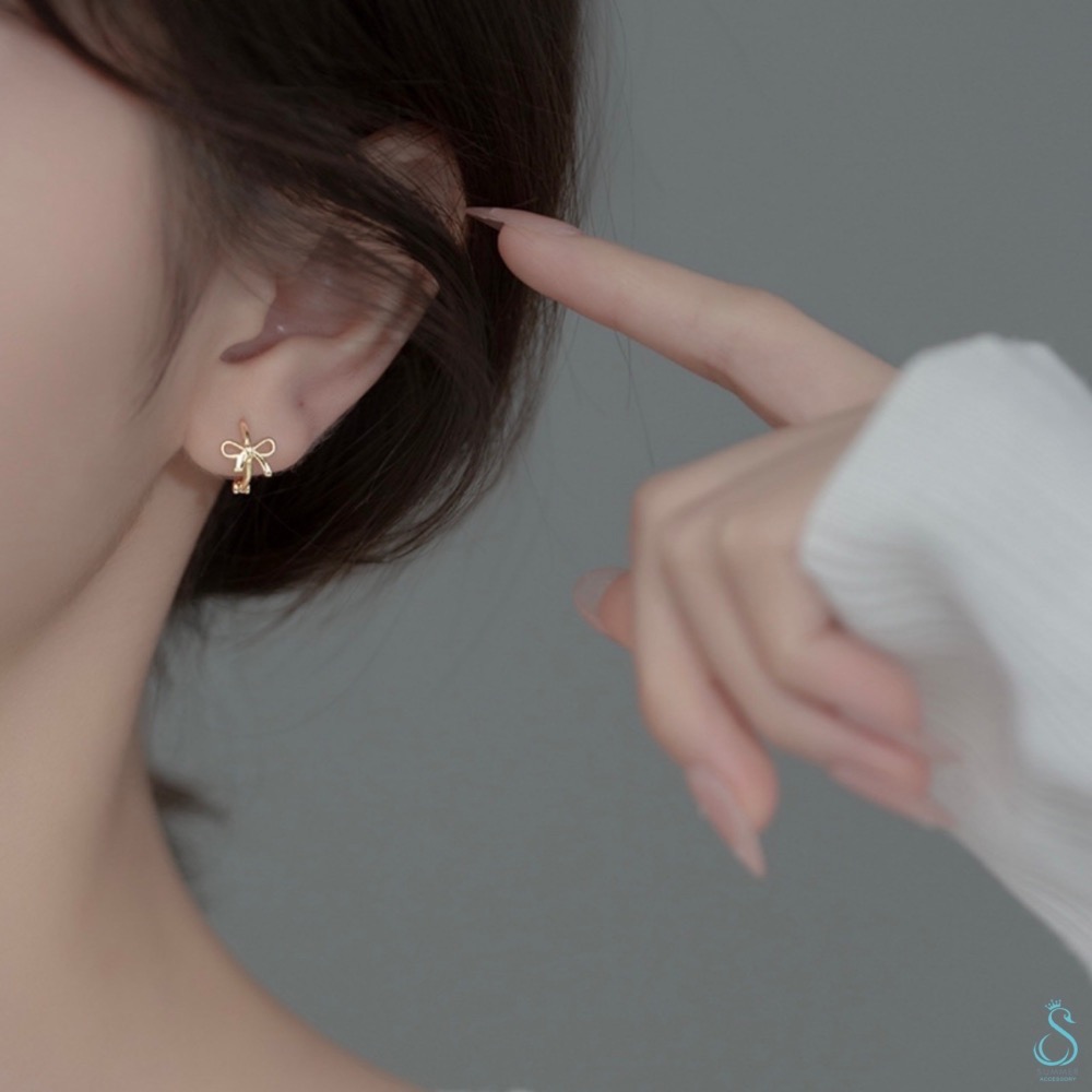 SUMMER 銀飾💫［925純銀］簡約蝴蝶結耳環 蝴蝶結耳扣 純銀耳環-細節圖4