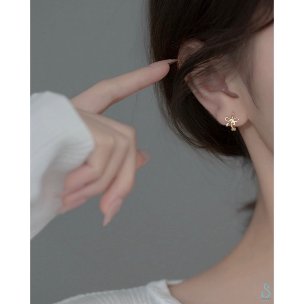 SUMMER 銀飾💫［925純銀］簡約蝴蝶結耳環 蝴蝶結耳扣 純銀耳環-細節圖8