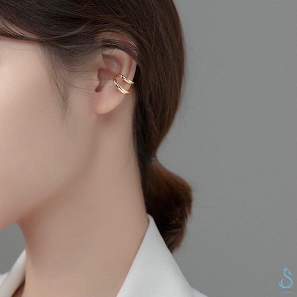 SUMMER韓 銀飾💫［925純銀］層次雙圈耳骨夾 純銀耳環 純銀飾品-細節圖3