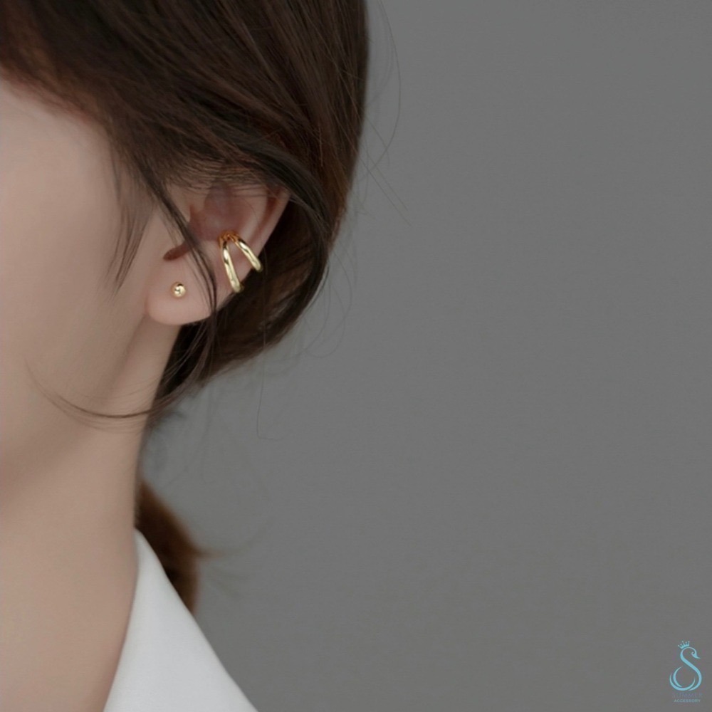 SUMMER韓 銀飾💫［925純銀］層次雙圈耳骨夾 純銀耳環 純銀飾品-細節圖4