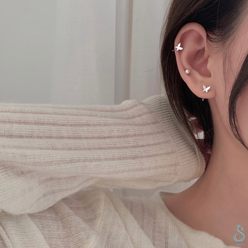SUMMER 銀飾💫［925純銀］簡約蝴蝶C型耳環 純銀耳環-細節圖2