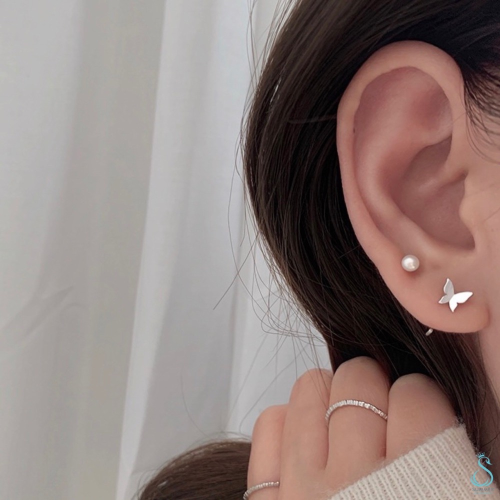 SUMMER 銀飾💫［925純銀］簡約蝴蝶C型耳環 純銀耳環-細節圖4