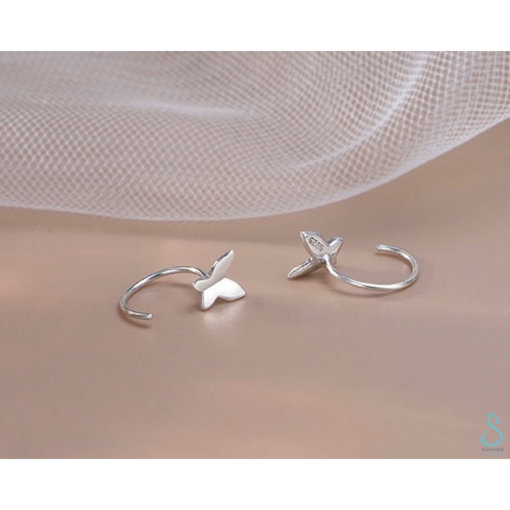 SUMMER 銀飾💫［925純銀］簡約蝴蝶C型耳環 純銀耳環-細節圖6