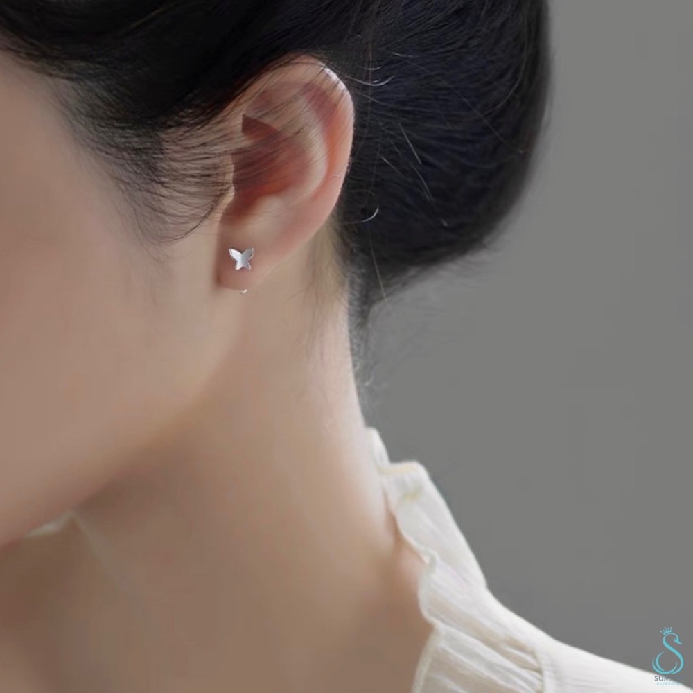 SUMMER 銀飾💫［925純銀］簡約蝴蝶C型耳環 純銀耳環-細節圖7