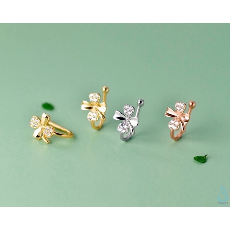SUMMER 銀飾💫［925純銀］鑲鑽甜美 幸運草耳夾 純銀耳環 純銀飾品 無耳洞純銀耳夾-細節圖2