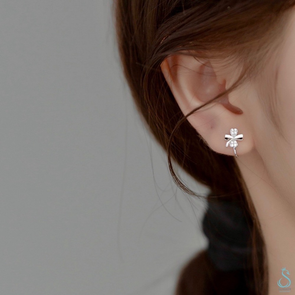 SUMMER 銀飾💫［925純銀］鑲鑽甜美 幸運草耳夾 純銀耳環 純銀飾品 無耳洞純銀耳夾-細節圖5